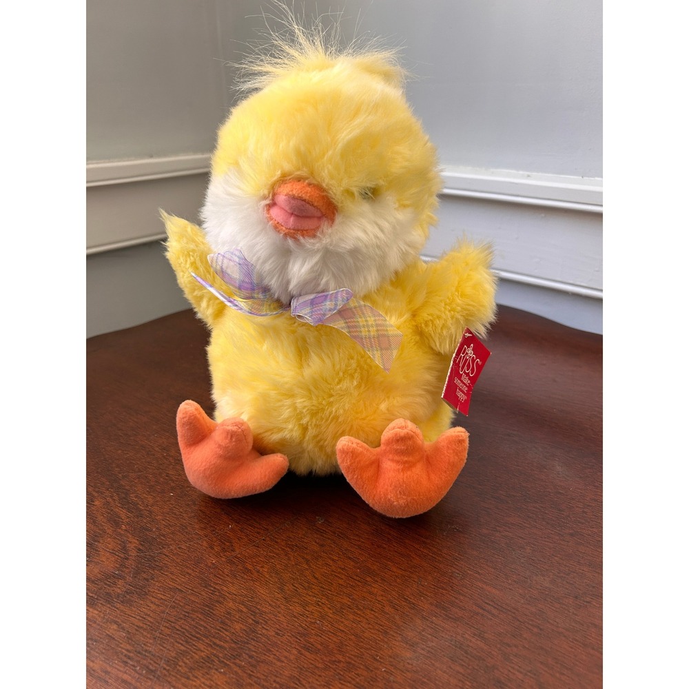 Russ Berrie Chickles Yellow Plush Easter Chick Bird Plaid Bow 37052 Vintage